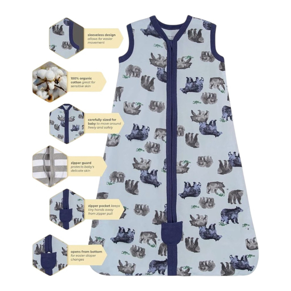 Burt's Bees Baby Beekeeper Wearable Blanket -Friendly Bears Organic Cotton 0-6 M - Picture 4 of 7